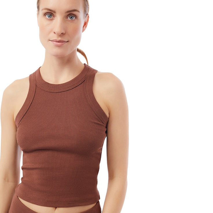Yoga-Top aus gerippter Bio-Baumwolle in Braun
