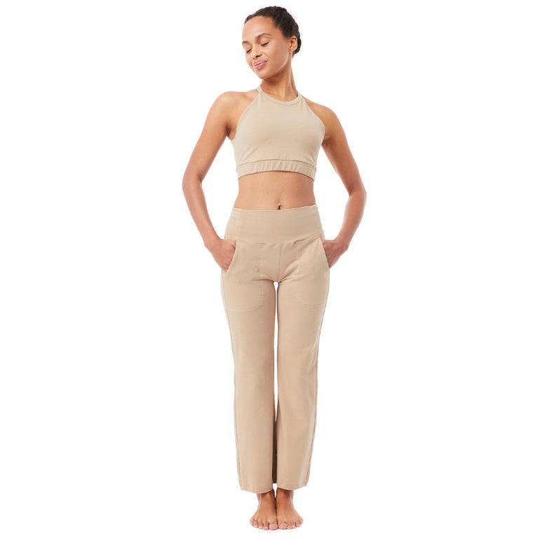 Nachhaltige Yoga Kleidung 7/8 Yoga Hose aus Bio-Baumwolle Beige