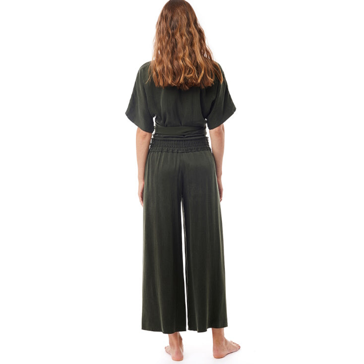 Nachhaltige Yoga Kleidung Yoga Hose aus Cupro Dunkelgrün