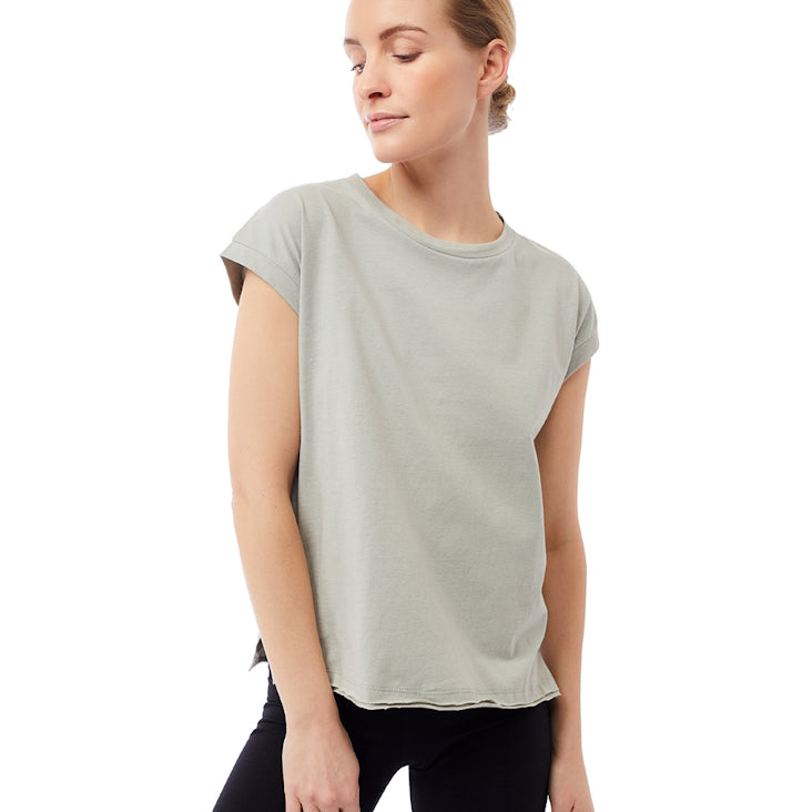 Yoga T-Shirt aus Bio-Baumwolle GOTS (salbeigrün)